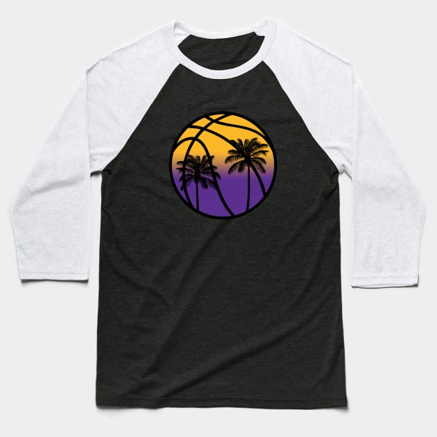 LA Palm Tree Basketball - Black Baseball T-Shirt by KFig21